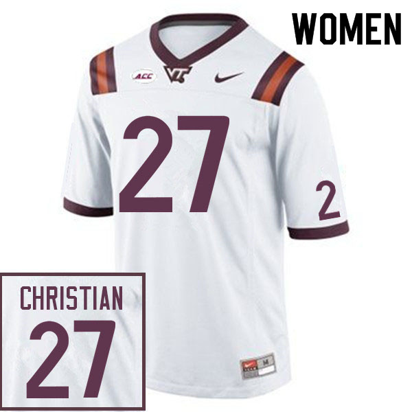 Women #27 Kenji Christian Virginia Tech Hokies College Football Jerseys Sale-White